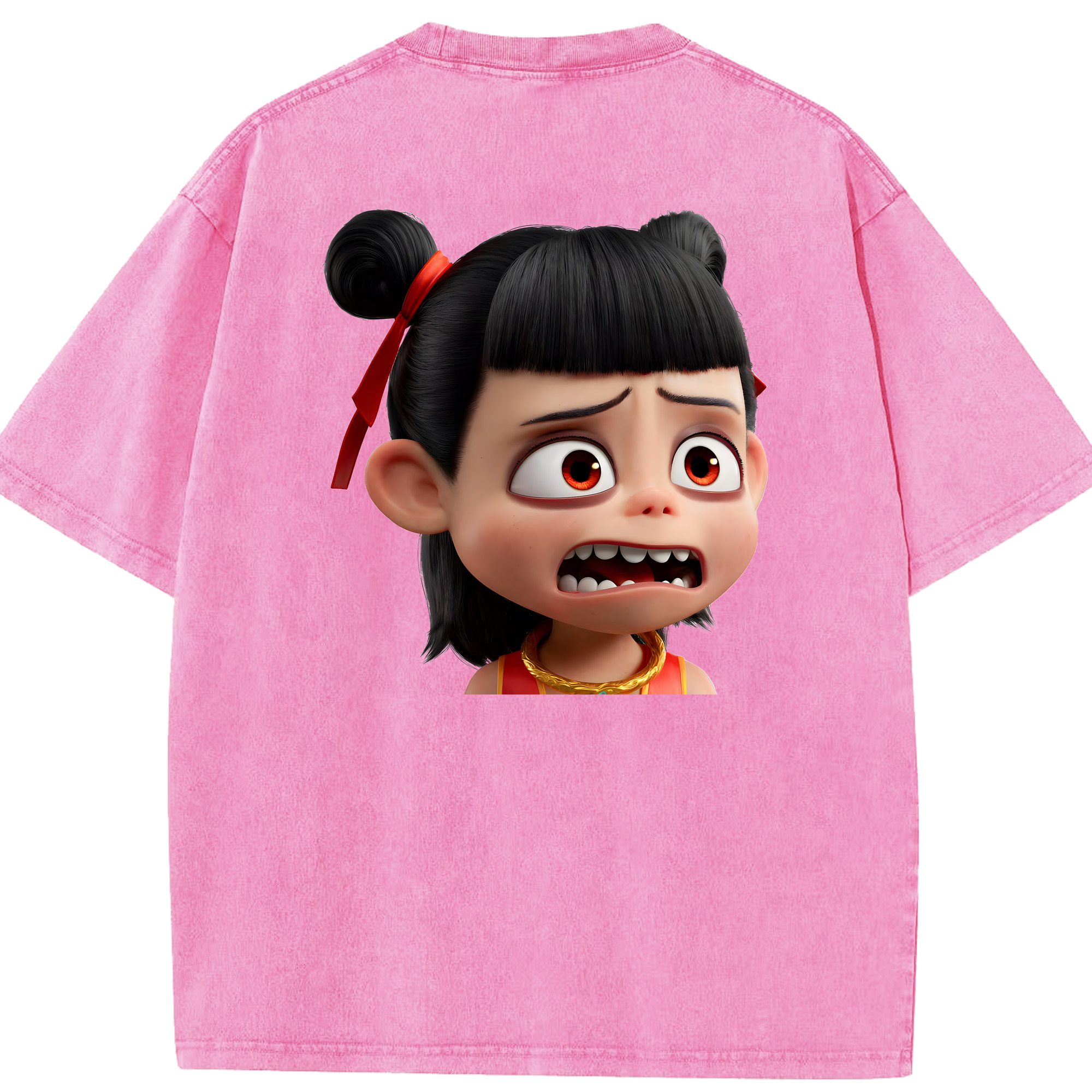 （画像用） Ne Zha 2 ナタ 魔童の大暴れ 綿100% ヴィンテージ風 半袖Tシャツ（背面プリント）